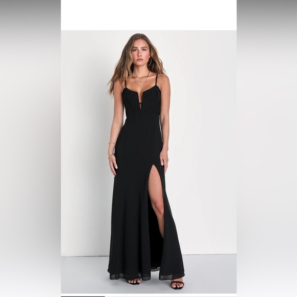 Sweetest Splendor Black Pleated Bustier Maxi Dress - Picture 1 of 5